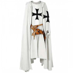 Meeste keskaegne r&uuml;&uuml;tel ristis&otilde;dija templar tabard kapuutsiga m&uuml;tsi, keepi, r&uuml;&uuml;ga cosplay renessanss S valge