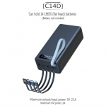 C14D 18650 akuhoidja laadimiskarp PD Fast Qi juhtmevaba laadija USB-t&uuml;&uuml;pi C DIY Power Bank Case 14*18650 aku hoiukarp Normal must