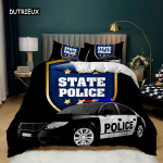 Politseiauto Tekikott Must Politseiniku Auto Kahekohaline Voodipesukomplekt Multikakujuline S&otilde;iduk Tekikate Punased Politseituled Pol&uuml;ester Tekikate EU single(135x200cm) blue