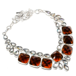 White Topaz, Citrine handmade 925 Sterling Silver Jewelry Necklace 18 O9N44