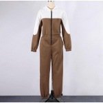 Sport kapuutsiga t&otilde;mblukuga kontrastsed kombinesoonid naiste p&otilde;hjuslikud t&auml;isvarrukatega taskud, k&otilde;rge v&ouml;&ouml;kohaga p&uuml;ksid, vedrud lahtised sirged p&uuml;ksid XL khaki