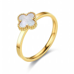 Mustvalge p&auml;rlmutter nelilehine ristik titaanterasest disko s&otilde;rmus - Trendikas k&uuml;lm stiil naistele four-leaf clover, No.9