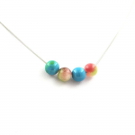 Pierres et Min&eacute;raux. Collier 4 Perles Tourmaline melon d'eau + Chrysocolle 8 mm Chaine en acier inoxydable.