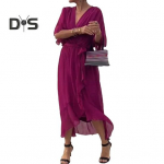 &Otilde;hukese kangaga midi &otilde;htukleit, nahkhiirevarrukatega, ebakorrap&auml;rase volangidega &auml;&auml;rega, V-kaelusega, paeltega v&ouml;&ouml;kohaga, volditud ja &uuml;hev&auml;rviline, &otilde;hukese kangaga ballikleit L armee roheline v&auml;rv