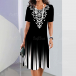 Moodsad triibulised naisteriided kleidid Lihtsusprintiga l&uuml;hikeste varrukatega naiste kleit Elegantne must naiste pikk kleit Pullover 2024 S