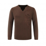Meeste s&uuml;gis-talvine kampsun rebenenud auguga pikad varrukad V-kaelusega elastne &uuml;hev&auml;rviline pullover hoia sooja kudumid streetwear t&ouml;&ouml;kampsun M kohv