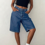 Naiste avarad denim-bermudap&uuml;ksid Vintage sirge s&auml;&auml;rega denim-l&uuml;hikesed p&uuml;ksid Vabaaja p&otilde;lvpikkused teksap&uuml;ksid taskutega XXL