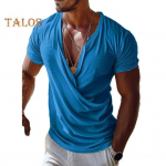 Meeste T-s&auml;rk V-kaelusega L&uuml;hikeste varrukatega Vabaaja &Uuml;laosad Lahtise L&otilde;ikega &Uuml;hev&auml;rviline Hingav Kangas Pullover &Uuml;laosad Kodu J&otilde;usaal T&auml;navar&otilde;ivad XXXL sinine