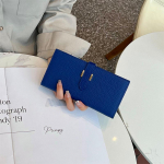 2025 Ehtsast Nahast Naiste Rahakotid Lehma Naha Esimene Kiht Pikk Rahakott H-lukuga K&auml;sikotid Daamidele Kahepoolne Rahakott Ilma Logota sinine