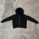 Y2K T&otilde;mblukuga kapuutsiga dressipluus Kunstkarusnahast krae Harajuku Rock Goth Top Retro Punk L&otilde;tv jope Hip Hop Streetwear T&otilde;mblukuga kapuutsiga dressipluus S must