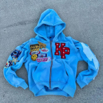 RogueWave Y2K Uus Vabaaja Joker Suure Kirjaga Tikitud Kapuutsiga Pusa Meestele ja Naistele High Street Paari Mantel Retro Lahtine Lukuga Dressipluus XXXL sinine