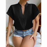 YYFS naistemood vabaaja suve kevade &uuml;hev&auml;rvilise tr&uuml;kiga l&uuml;hikeste varrukatega V-kaelusega pluusid ja s&auml;rgid S sinine