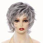 Premium s&uuml;nteetiline l&uuml;hike hall parukas naistele naturaalsed tukkidega parukad ema kingitus pehme vana daami kost&uuml;&uuml;m igap&auml;evane cosplay vanaema kasutamiseks