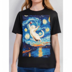 Suvised &uuml;mara kaelusega 3D kassipildiga pluusid, moodsad vabaaja l&uuml;hikeste varrukatega naiste T-s&auml;rgid 6XL