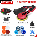 ONEVAN 8500 RPM Elektriline poleerija 6 k&auml;iku Juhtmeta auto poleerija Autoelektriline vahatamine Liivapaberiga lihvimine J&otilde;ut&ouml;&ouml;riist 18V aku jaoks No Battery