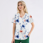 Suures suuruses tr&uuml;kitud Scrub t&ouml;&ouml;vormi topid naiste V-kaelusega l&uuml;hikeste varrukatega l&otilde;busatele T-s&auml;rkidele Taskutega t&ouml;&ouml;riiete T-s&auml;rk L