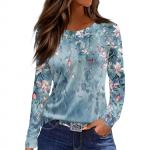 Naiste vabaaja T-s&auml;rk 3D-tr&uuml;kiga lilleline lillemustriga &uuml;mara kaelusega retro elegantne pikkade varrukatega naiste mood pikkade varrukatega pullover S