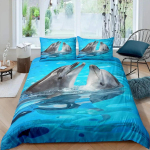 3D Dolphin In Blue Sea Queen King Size voodipesukomplektid Loomade &Uuml;hekordne tekikott Lastele T&auml;iskasvanute voodi Pol&uuml;esterst voodiriided US Twin(172x218cm)
