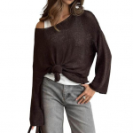 Naiste kudumistopid &uuml;mara kaelusega pikkade varrukatega kampsunitopid lahtise l&otilde;ikega &uuml;hev&auml;rvilised s&uuml;gisesed pulloverid kudumid S kohv