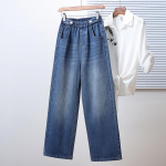 DIMANAF 2025 Pluss Suurus S&uuml;gis Naiste Teksap&uuml;ksid Denim Naiselik Elastne Basic Sinine K&otilde;rge V&ouml;&ouml;kohaga P&uuml;ksid &Uuml;lem&otilde;&otilde;dulised Mood Uued P&uuml;ksid 5XL XL sinine