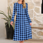 Women's fashionable loose retro printed round-neck dress L