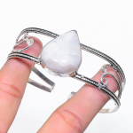 Natural Moonstone Gemstone 925 Sterling Silver Cuff Bangle Adjustable m2b03