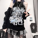 Subkultuur Punk Y2k Ristiga Kapuutsiga Pusa Naiste &Otilde;lgu Paljastav Gooti Harajuku Anime Pikk S&auml;rk Mood Must Jaapani Sidemetega S&auml;rk S must