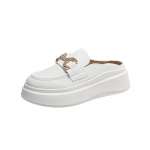 Suvised Naiste Kinnise Talla Poole Sandaalid 2024 Uued Retro Metalln&ouml;&ouml;biga Platvormmules Naistele V&auml;litingimustes Daamide Slip-on Vabaajajalatsid 35 valge