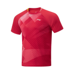 Li-Ning Hingav Mugav Geomeetriline V&auml;rviplokkidega Tr&uuml;kitud &Uuml;mmarguse Kaelusega L&uuml;hikeste Varrukatega Raglaan T-s&auml;rk Unisex Top Kirsipuu-punane AAYU031-3 2XL