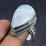 Rainbow Moonstone gemstone 925 Sterling Silver Jewelry Ring Size 7.5