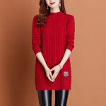 Keskmise pikkusega kampsun naistele Uus s&uuml;gis-talv Suur suurus Kampsun Ema riietus Lahtine Stiilne Aluss&auml;rk S punane