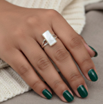 Naturaalne Valge P&auml;rliga Statement S&otilde;rmus, 925 Sterling H&otilde;be, Ristk&uuml;likukujuline Minimalistlik Boho Ehted 4 h&otilde;be