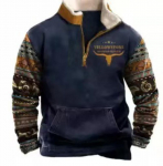 Meeste l&auml;&auml;nefliisist jakk Cowboy Bull Head Print Pullover 1/4 T&otilde;mblukuga Stand krae pikkade varrukatega Country dressipluusid Pullover mantlid 5XL tumesinine v&auml;rv