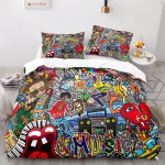Moodne tekikoti kollektsioon Teismeliste stiil Pilt T&auml;navasein Graffiti Graafiline V&auml;rviline disain Kunstiteos Tr&uuml;kk Hip Hop Voodipesu kollektsioon King 150x200cm 3pcs