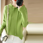 Pullover s&uuml;gis- ja talvekampsunid naiste kapuutsiga kampsunid, lahtised aluskattega kudumid, pikkade varrukatega soliidne pullover kampsun, naiste topid One Size heleroheline v&auml;rv