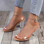 Naiste PVC Jelly Crystal paksu kontsaga l&auml;bipaistvad sandaalid Mood Seksikas Suvi K&otilde;rge kontsaga Sandalias Naiste Pumbad Zapatillas Mujer 37