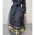 Korea kaasaegne Hanbok Sran &uuml;lekatted seelik, must v&ouml;&ouml;kott kuldse fooliumiga &auml;&auml;risega Total Length: 80cm
