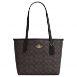 Coach City 23 Klassikaline Monogramm Metallist Logo T&otilde;mblukuga Kott Ostukott &Otilde;lakott K&auml;ekott Keskmine Naiste T&otilde;mblukuga Kotid P&auml;hklipruun Must CU759-IMXAQ Basic Set (Bag+Dust Bag)