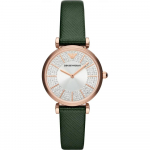Emporio Armani Gianni T-Bar H&otilde;bedane Roheline Nahk Naiste Kvartsikell AR11517 h&otilde;be