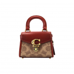 Coach Tan Signature L&otilde;uendist Mini K&auml;epideme ja Klapiga K&auml;ekott Punase Nahast &Auml;&auml;ristuse ja Kuldse Riistvaraga Igap&auml;evaseks Kasutamiseks Basic Set (Bag+Dust Bag)