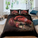 Poksiteemaline tekikottide komplekt Spordim&auml;ngude teema &Uuml;heinimesevoodi komplekt Mikrokiud Poksikindad Atleedi siluett Kuninganna Kuningas Tekikate EU single(135x200cm)