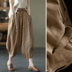 Suvised Vintage Puuvillased Linased Naiste P&uuml;ksid Elastsusega V&ouml;&ouml;kohta Ja &Otilde;hukesed Laiad Laternakujulised P&uuml;ksid &Uuml;hev&auml;rvilised Leggingsid L