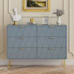 GOOBUY 6 sahtliga kummut 100cm, Magamistoa panipaik, Triibuline muster, Elegantne skandinaavia stiil, 100 x 34 x 73cm, Sinakashall