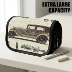 1 tk klappkaane pliiatsikott, vintage tehniline auto bordoopunane suur mahutavus paksenenud Oxford pliiatsikott kahekihilise lukuga pliiatsikott, esteetiline tagasi 20x9x11cm gray