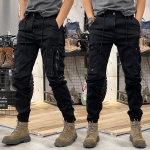 Puuvillased Cargo P&uuml;ksid Meestele Elastsed Vabaaja P&uuml;ksid T&otilde;mblukuga Taskuga Jooksusp&uuml;ksid Moodne Khaki Must Roheline L must