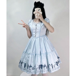 Alice Imeamaal Cosplay Kost&uuml;&uuml;m Sinine L&uuml;hikeste Varrukatega Lolita Kleit Peaehtega Halloween Anime Rollim&auml;ng XL white