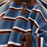 Meeste Jaapani Retro Triibuline Polo Kampsun - S&uuml;gis/Talvine Vabaaja Kootud Top Ameerikalikus V&auml;rviplokis L pruun