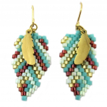 Les Tr&eacute;sors De Lily [P7727] - Boucles cr&eacute;ateur acier 'Boho' vert marron dor&eacute; - 25x13 mm t&uuml;rkiissinine