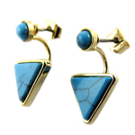 7bis [Q1431] - Boucles artisanales 'Boho' turquoise dor&eacute; - 11x10 mm t&uuml;rkiissinine
