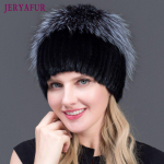 JERYAFUR P&auml;ris h&otilde;berebase karusnahast m&uuml;ts Naistele Naturaalsest naaritsakarusnahast talvem&uuml;tsid naistele Rose Rhinestones Patchwork Mix Color Beanies valge
